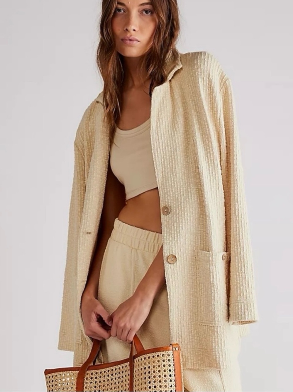 Free People FP Beach Free-est Reign Blazer Au Lait Neutral Oversized Large NWT